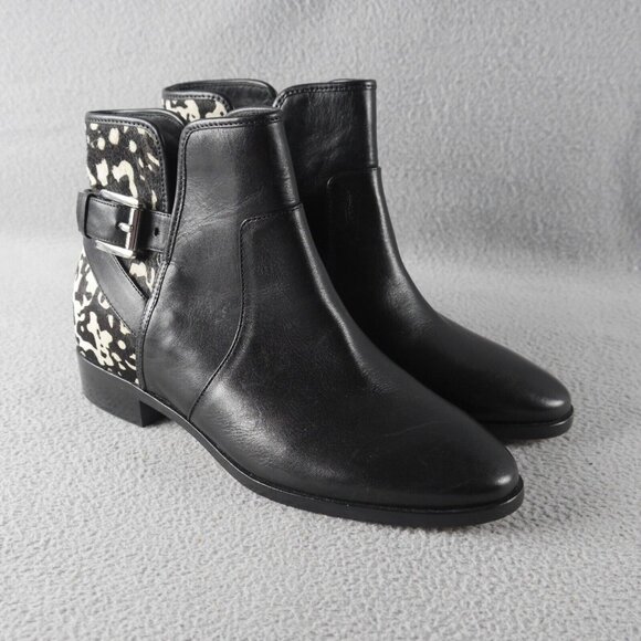 MICHAEL KORS SALEM Black Leather/Spotted Pony Hair ANKLE BOOTIES SIZE 6M 60799 - Picture 1 of 4